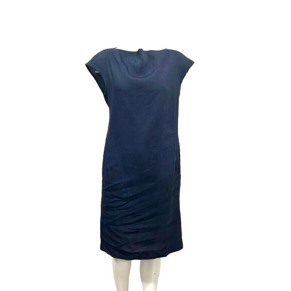 M.M.Lafleur navy blue cap sleeve linen blend dress size 6 - Picture 1 of 7